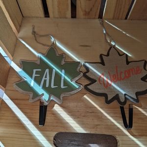 Set of 2 Fall Leaf Wood Hanging Wall Decor